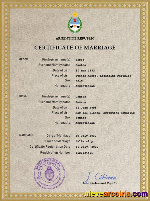 Argentina marriage certificate
